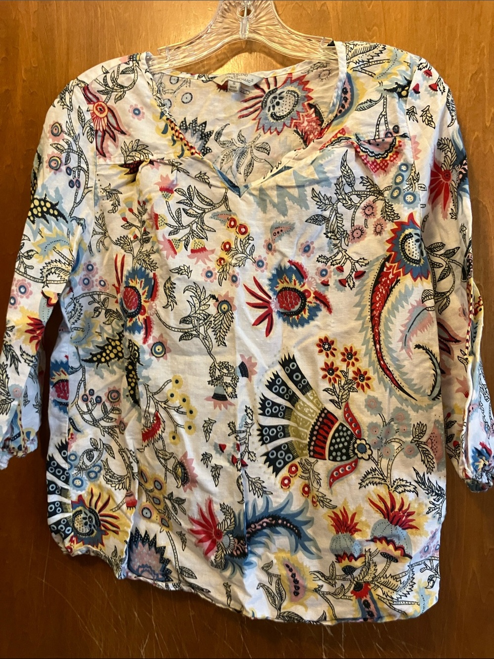 Hester & Orchard  Floral Paisley 3/4 Sleeve Top Size Small  Linen Blend